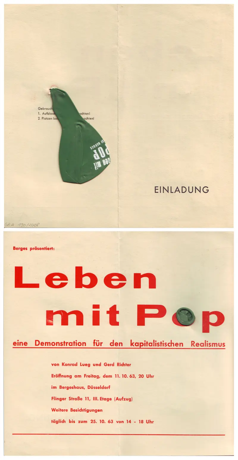 Einladung zum Happening „Leben mit Pop. Eine Demonstration des Kapitalistischen Realismus von Konrad Lueg und Gerhard Richter“, Möbelhaus Berges, 11. Oktober 1963