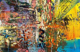 Gerhard Richter, Abstraktes Bild Verschiedene Farbschichten übereinander, an verschiedenen Stellen teilweise oder ganz heruntergekratzt